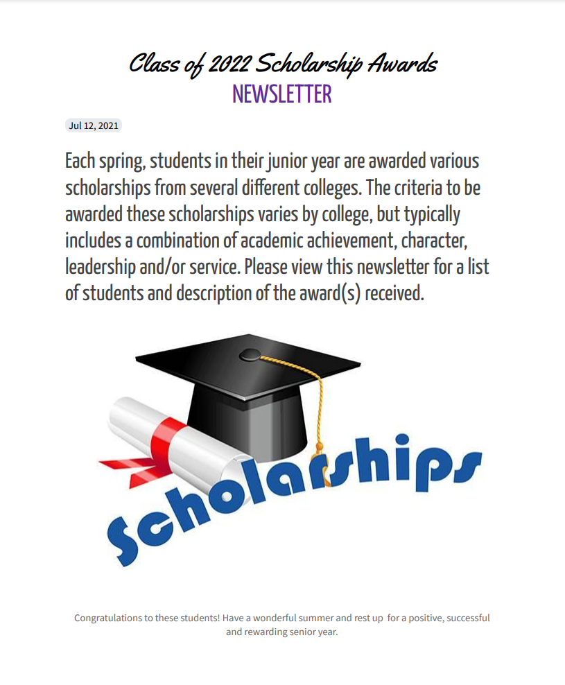 please click to open scholarship newsletter