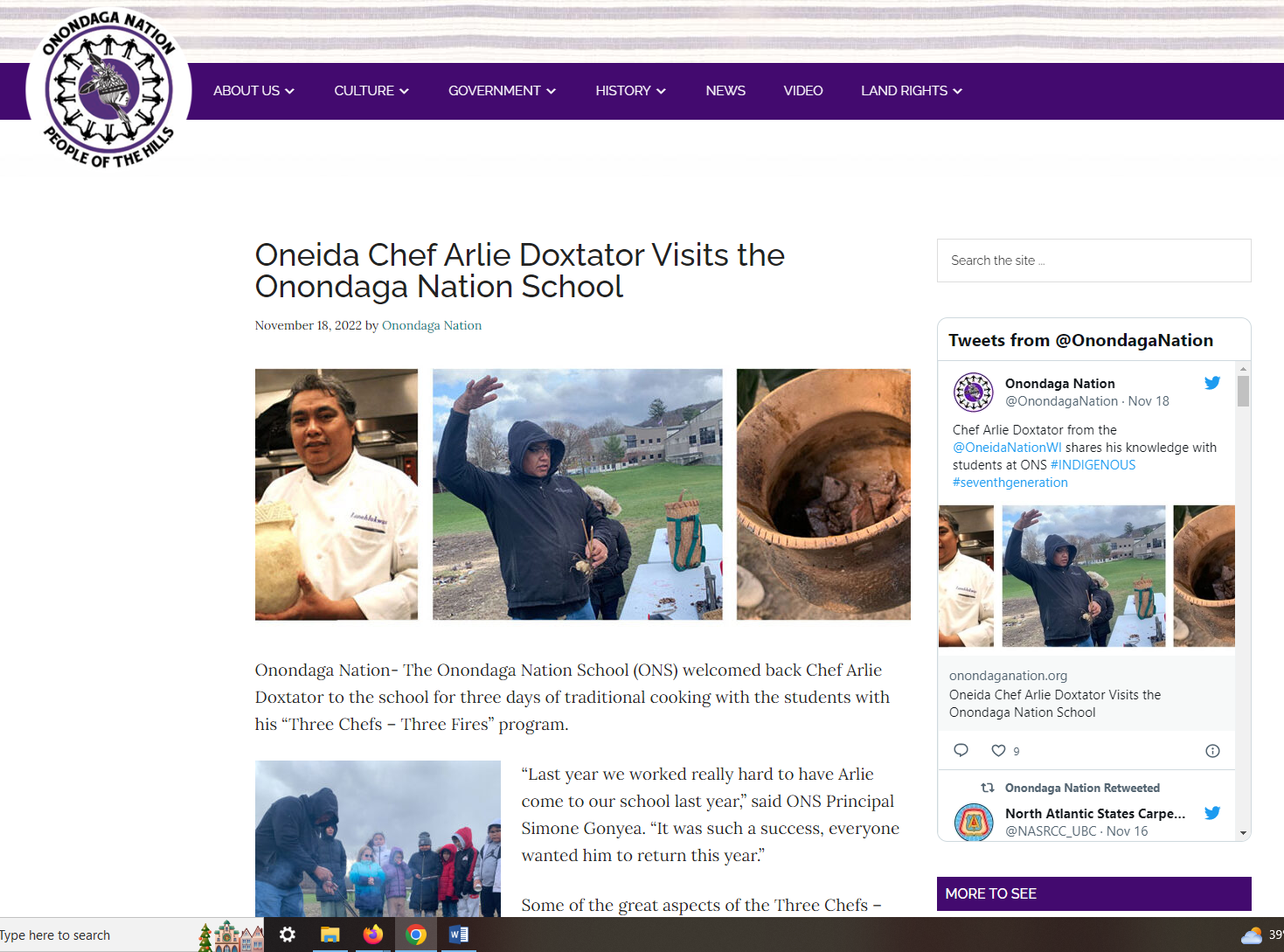 oneida chef arlie doxtator visits onondaga nation school