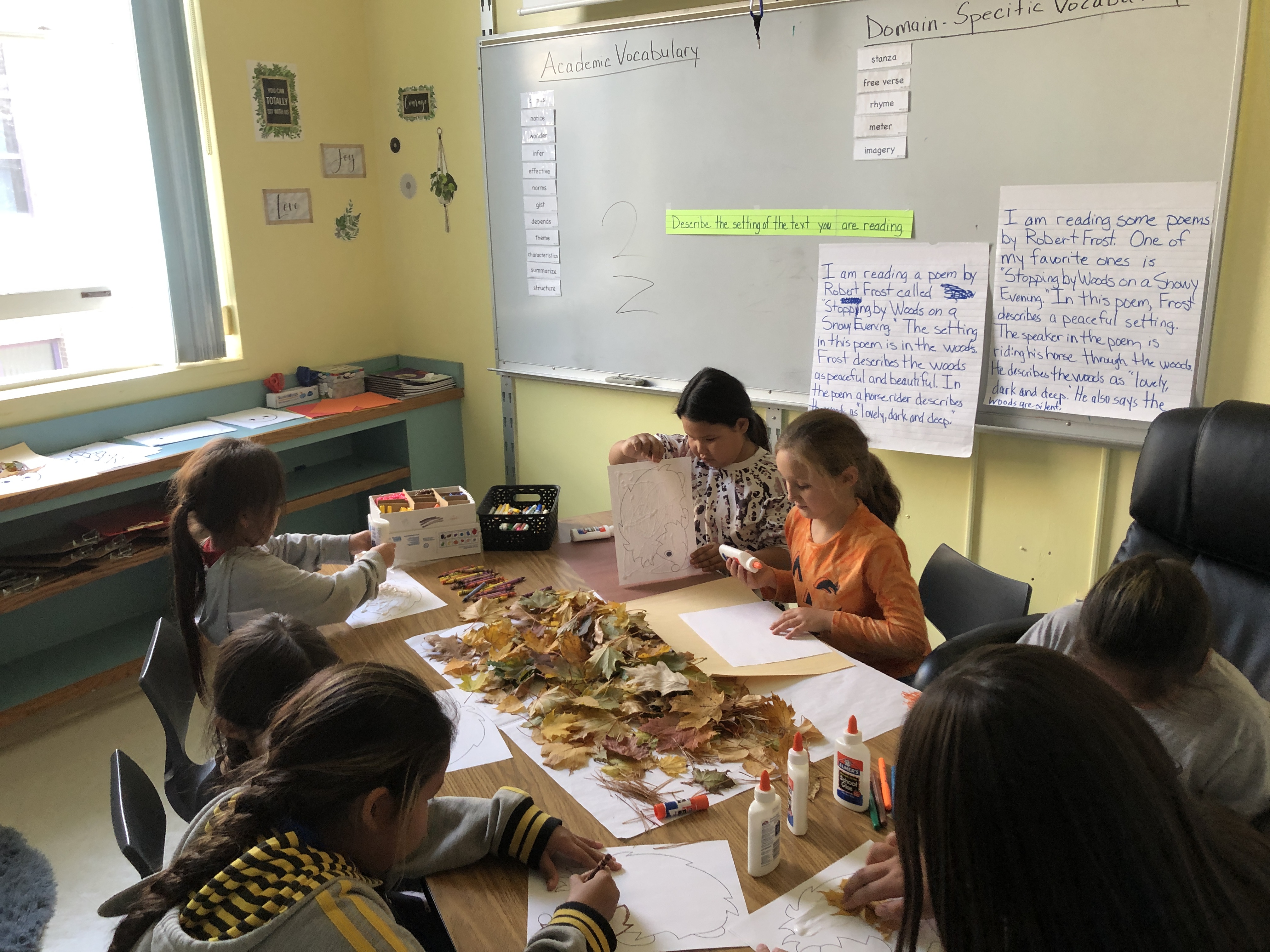 students working on nature crafts