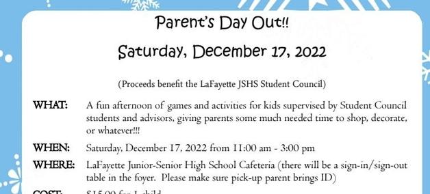 Parent's Day Out Saturday 12/17/22 11AM-3PM