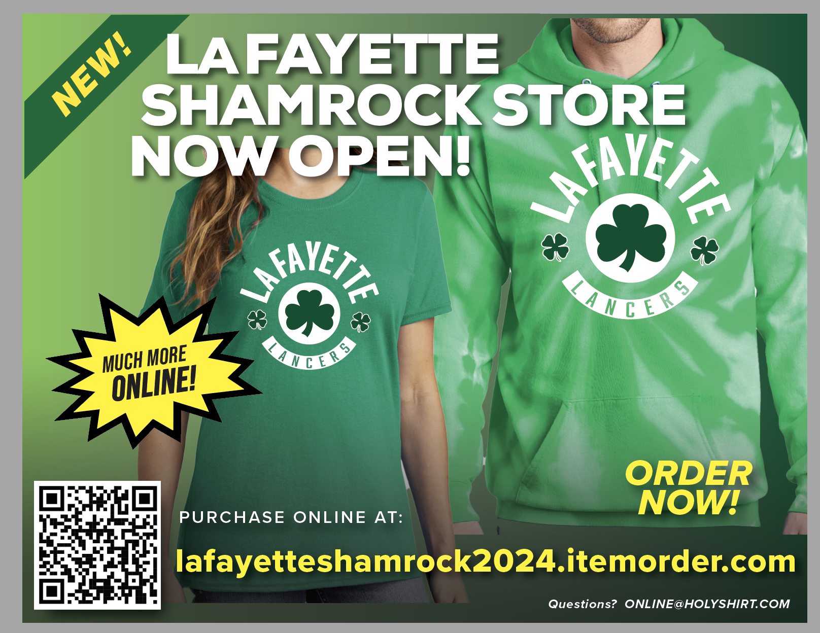 LaFayette Shamrock Store Now Open. Purchase online  at lafayetteshamrock2024.itemorder.com