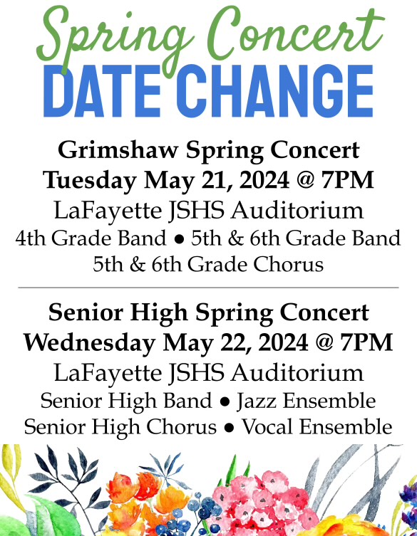 updated information for spring concerts - may 21 and may 22 at 7 p.m.